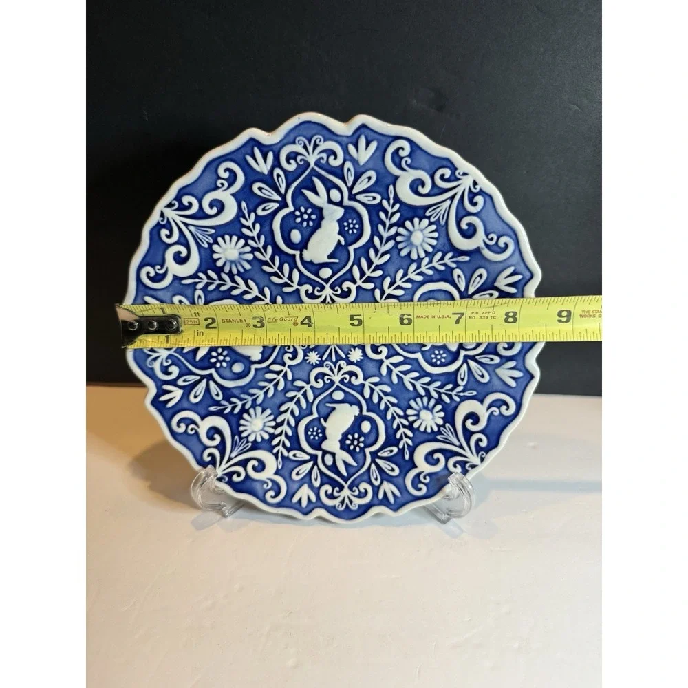 Pier 1 Imports Blue & White Bunny Stoneware Salad Plate 8.5